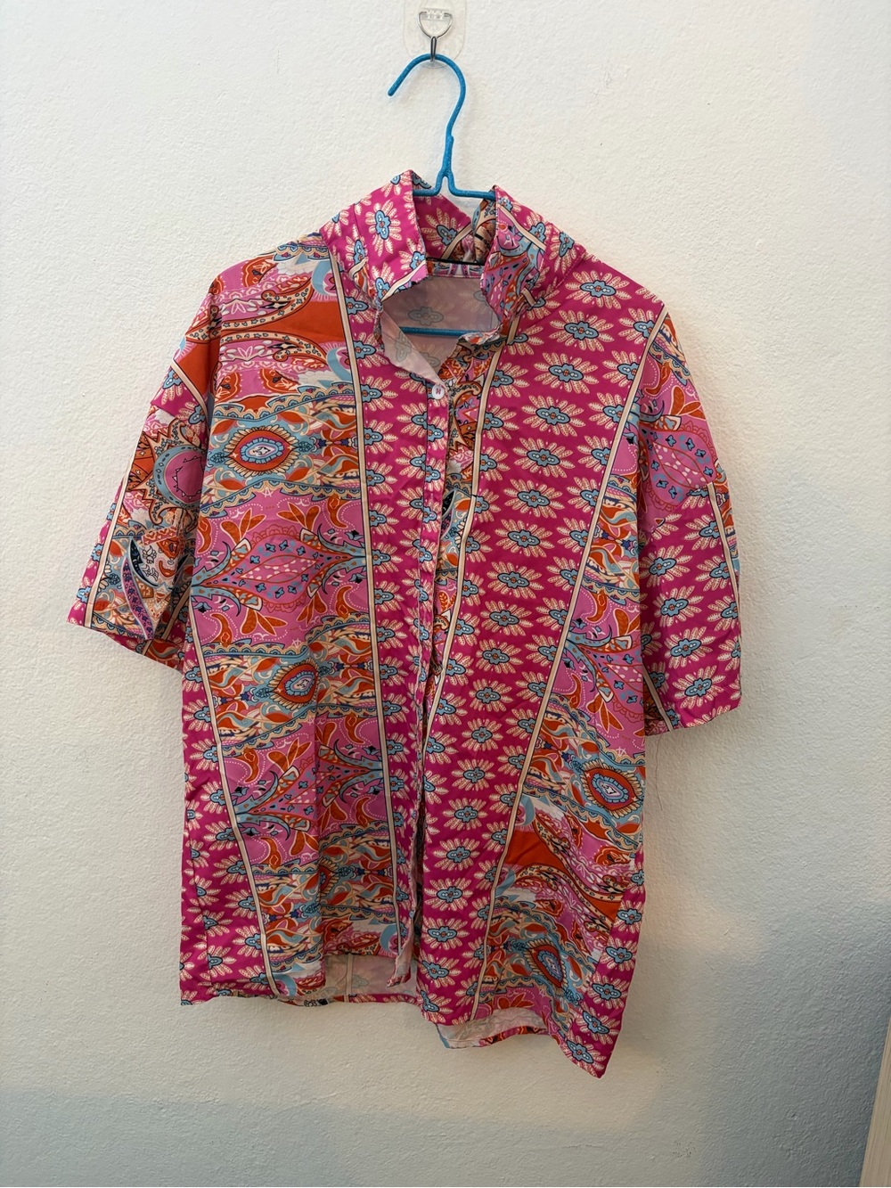 SHEIN Pink Paisley Print Short Sleeve Blouse
